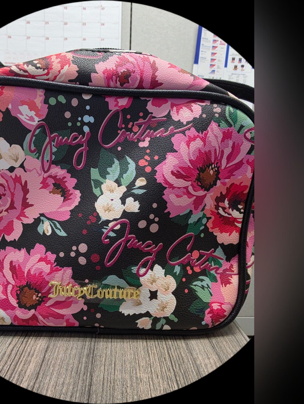Juicy Couture "Pick Ur Petal" Black Floral Camera Crossbody Bag